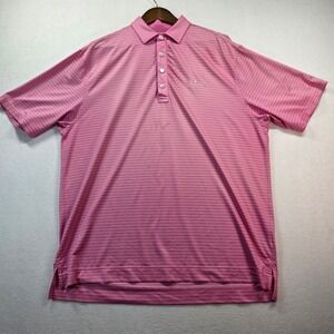 FootJoy FJ Men's XL Pink Striped Golf Polo Shirt Reunion Embroidered Stretch